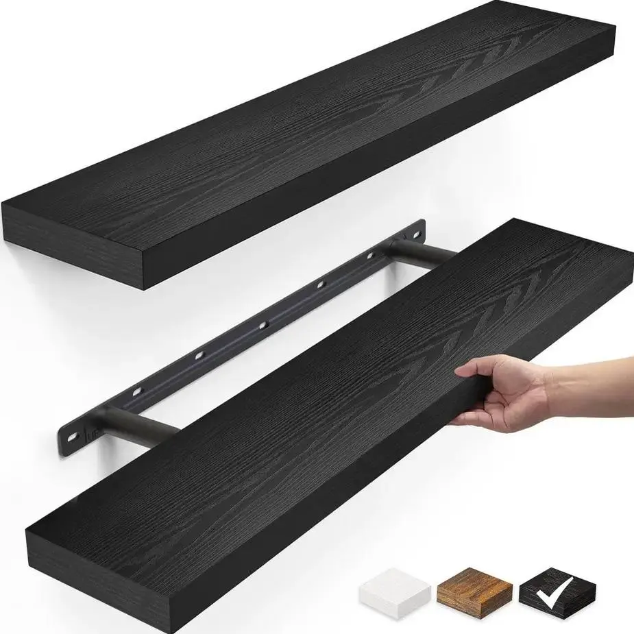 Wooden Floating Shelf 22.5inch Wall-Mounted 2-Piece Set, Brown, 2-Piece Set