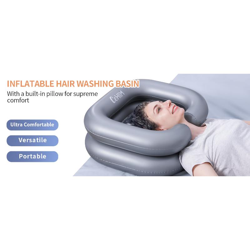 Inflatable Shampoo Basin - Portable Shampoo Bowl, Hair Washing Basin for Bedridden, Disabled,Injured, Hair Wash Tub for Dreadlocks and at Home Sink Washing (Silver)