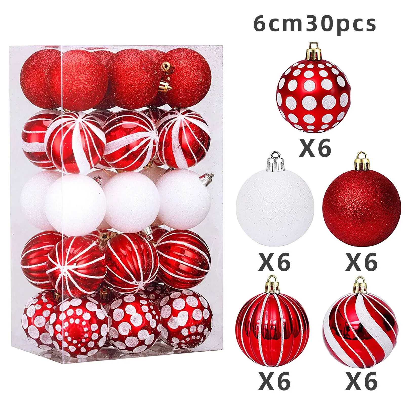 30pcs 6cm Christmas Decoration Plastic Painted Balls, Holiday Ornament Set, Round Hanging Decorations, Festive Seasonal Accessories