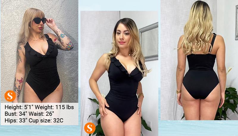 2026 NEW Women One Piece Swimsuits Tummy Control Bathing Suit Ruffle V Neck Swimwear Slimming Monokini Women One Piece Tummy Control Swimsuit, Ruffle V Neck Slimming Bathing Suit, Flattering Monokini Swimwear