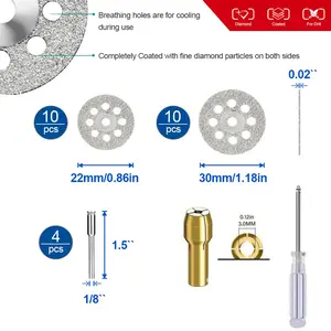 Wheel Set Compatible with Rotary Tool with 1/8" Shank, Diamond Wheel 20 pcs, Saw Blade 6pcs, Fiberglass Cutting Wheel 10pcs, Resin Cutting Discs 10pcs, Screwdriver, Collet