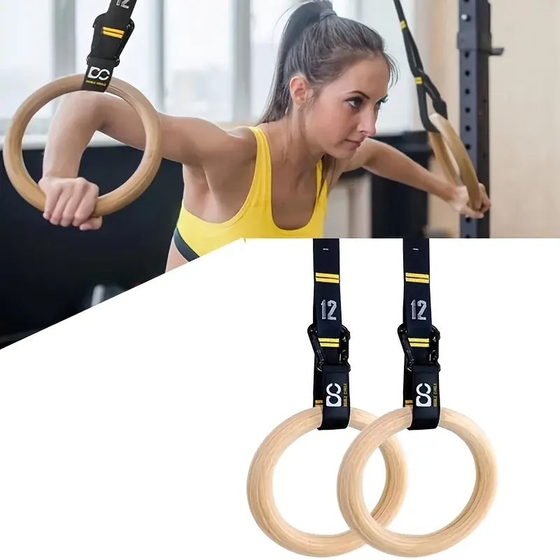 Gymnastics Pull Up Rings Set with Straps, Indoor Home Fitness Training Rings for Stretching & Workout