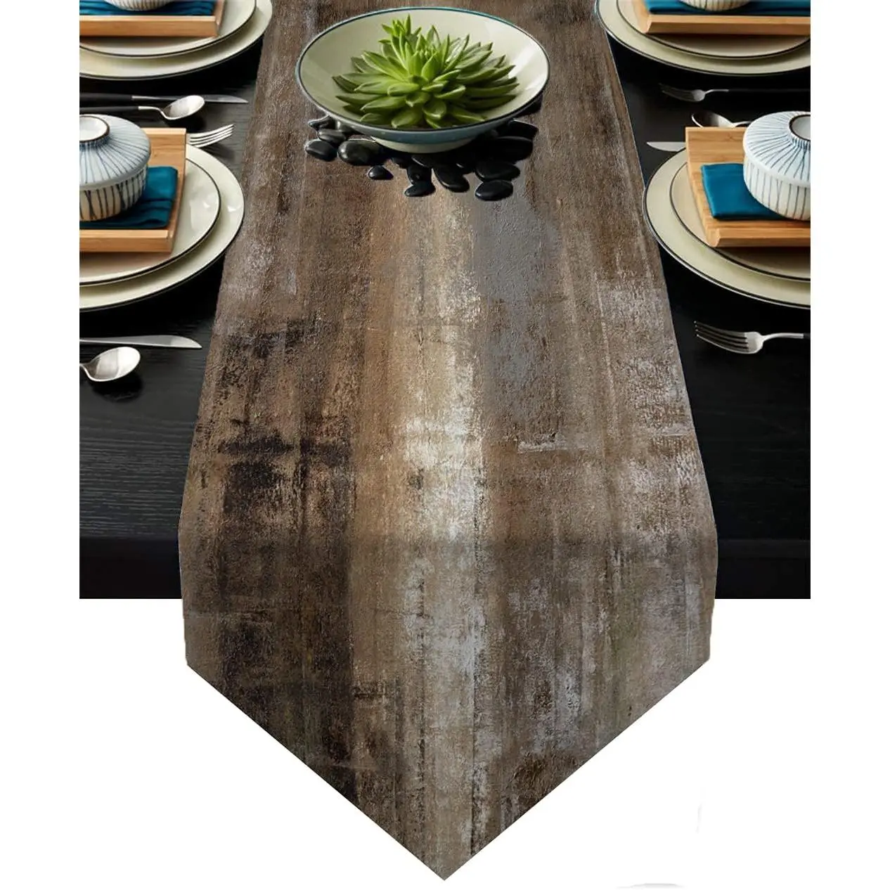 Brown Grey Table Runner,Abstract Modern Art Burlap Table Runners for Table Dresser Runner  Style for Dinner Party Holidays  Decoration (Brown and Grey, 13"x 71")