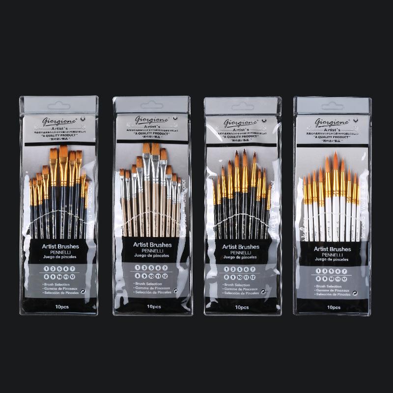 Art 10-Piece Nylon Wool Brush Set for Acrylic & Oil Painting - Perfect Art Supplies for Kids & Beginners - TikTok Viral Art Tools