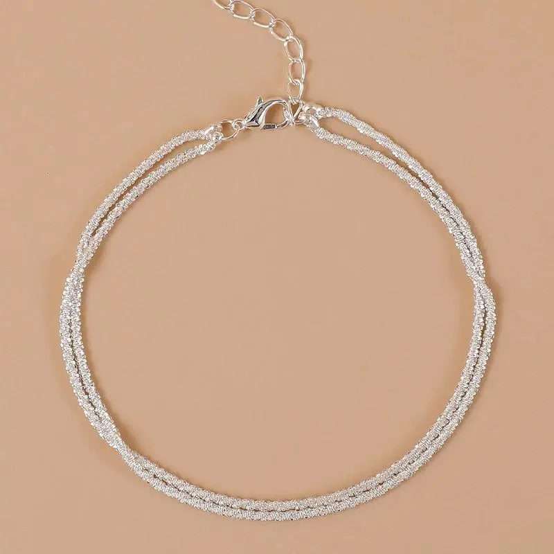 Sterling Silver Anklet for Women, Dainty Layered Cuban Link Chain for Daily Wear, Adjustable Size Beach Jewelry