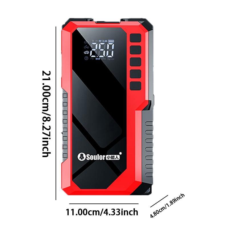 Portable Car Jump Starter (6400mAh / 8000mAh) with Air Compressor, Fast USB Charging and Multiple Safety Protections, Includes Jumper Cables, Car Tool Kit