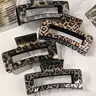 4pcs Leopard Print, Flat Claw Clips, Glossy Square Accessories For Daily & Casual Wear, School Stuff, Vacation Outfits For Women, Hair Claws