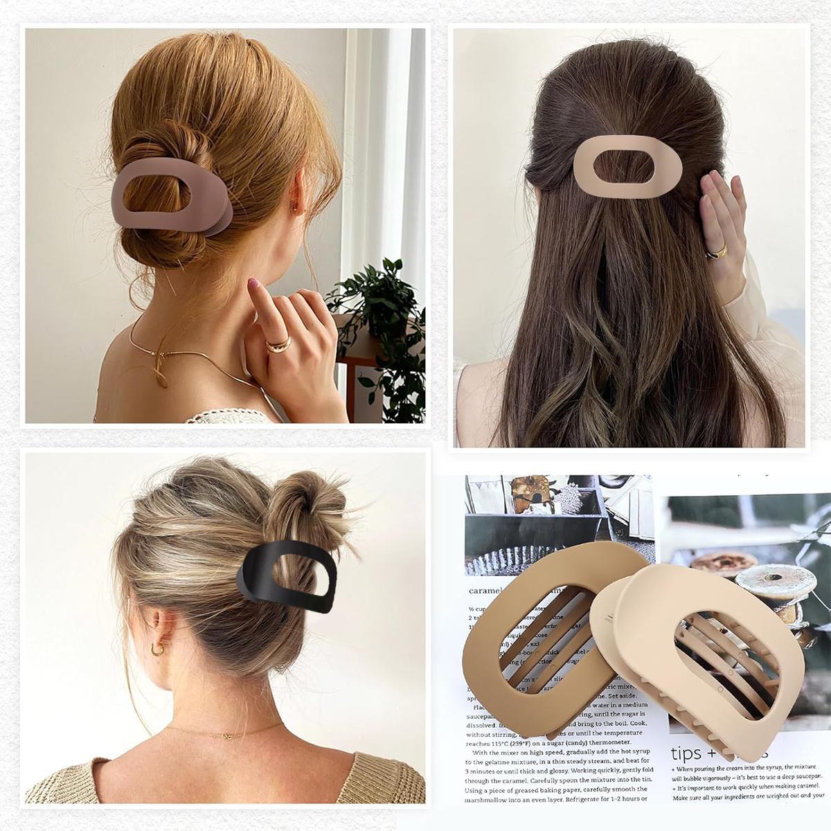 4pcs Oval Acrylic Hair Clips Set for Women, Solid Color Hair Clip, No Trace Flat Large Hair Clip, Elegant Minimalist Frosted Solid Color Hair Clips for Daily Wear, Ideal Gifts for Her