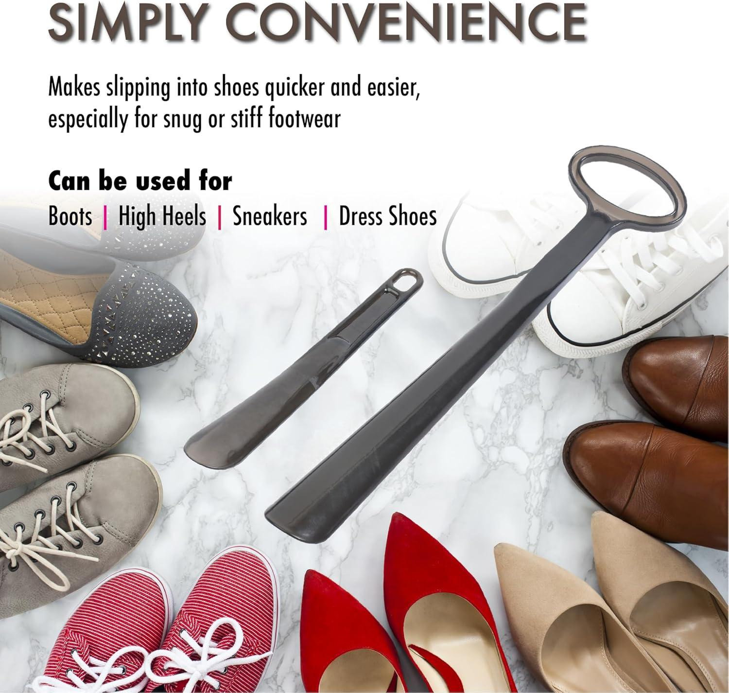 2-Pack Plastic Shoe Horns Set – 17.7" Extra Long Handle for Elderly & 10" Portable Travel Size, Long Handle Shoehorn for Men, Women, Kids, Ideal Gift for Seniors