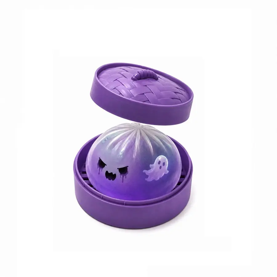 Gradient Ghost Baozi Stress Relief Toy, Tpr Soft Gel, Devil Face, Includes Steamer Basket, Fun Holiday Gift, Trendy Squeeze Toy