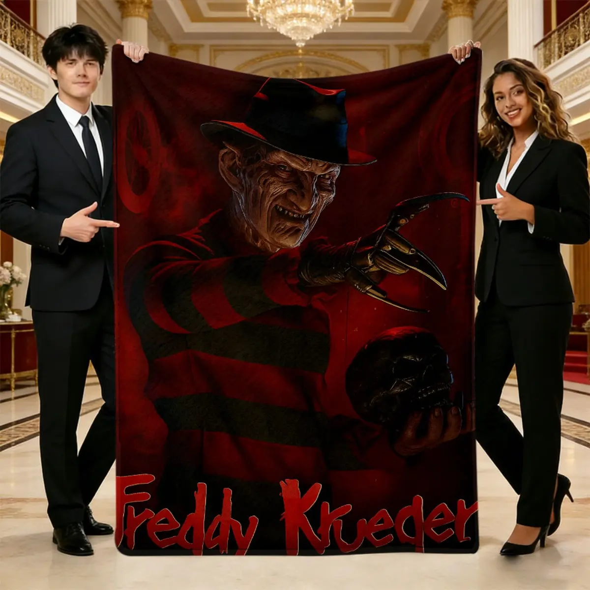 Freddy Krueger Blanket Suitable for Horror Fans, Nightmare on Elm Street Bedspread with Iconic Freddy Face & Claw Print, Soft Reversible Polyester Throw for Sofa, Bed, Camping Gift for,, Room Decor