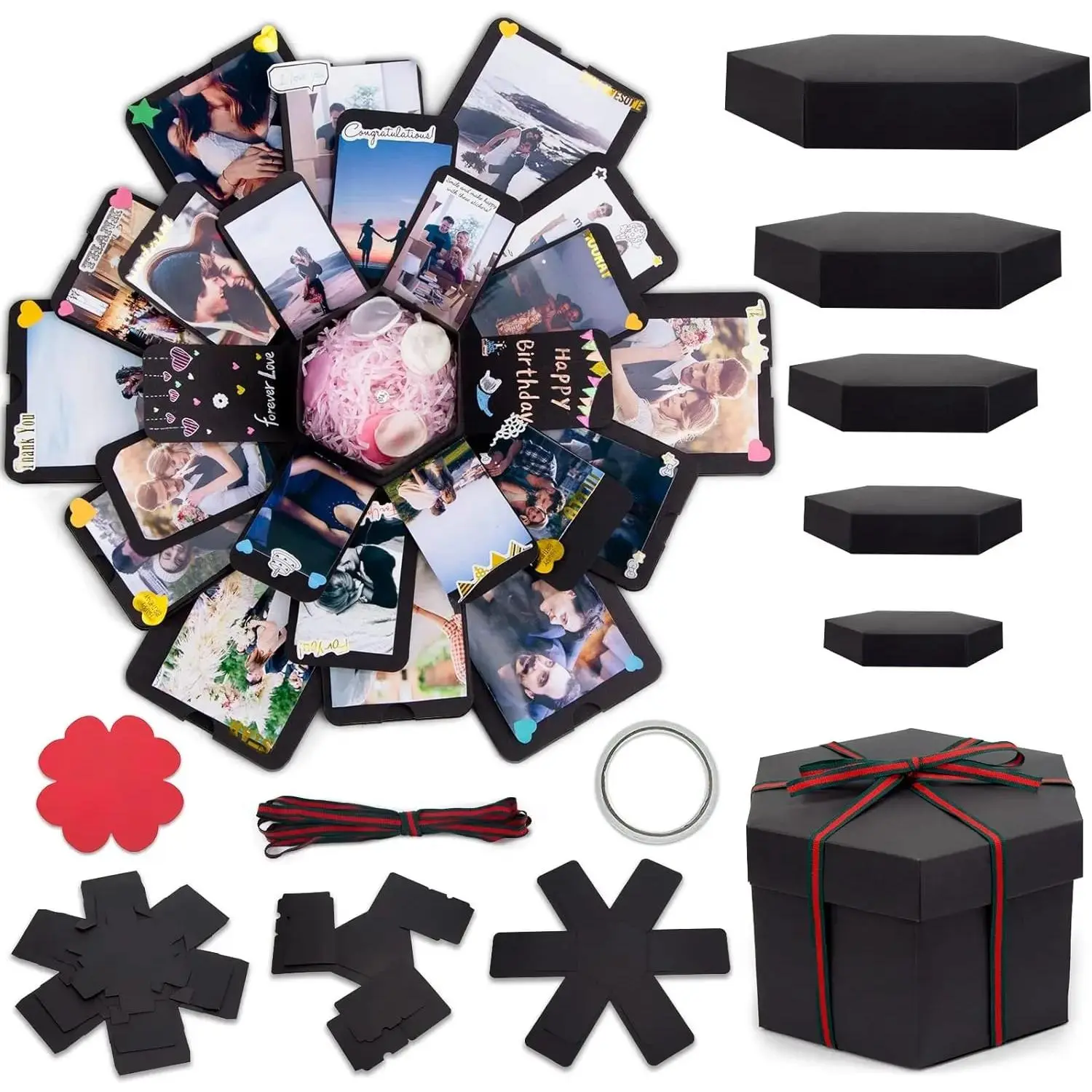 Explosion Gift Box, Handmade Photo Album Surprise Picture Pop Up Love Box with Creative DIY Accessories for Valentine's Day Anniversary Birthday