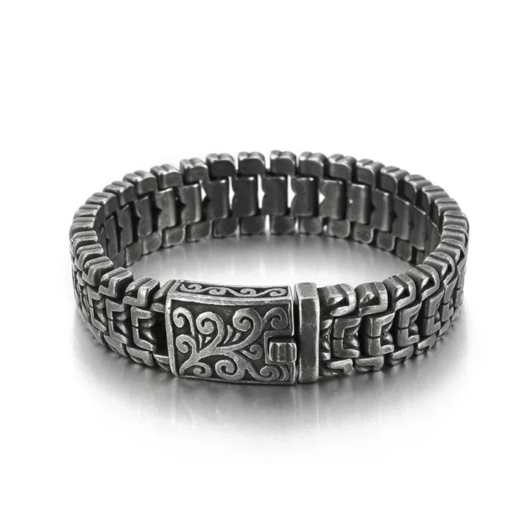 Vintage Carved Cuban Link 16mm Wide Bracelet for Men, Retro Engraved Stainless Steel Wrist Chain, Punk Rock Biker Jewelry Gift Vintage Carved Cuban Link 16mm Wide Bracelet for Men, Retro Engraved Stainless Steel Wrist Chain, Punk Rock Biker Jewelry Gift