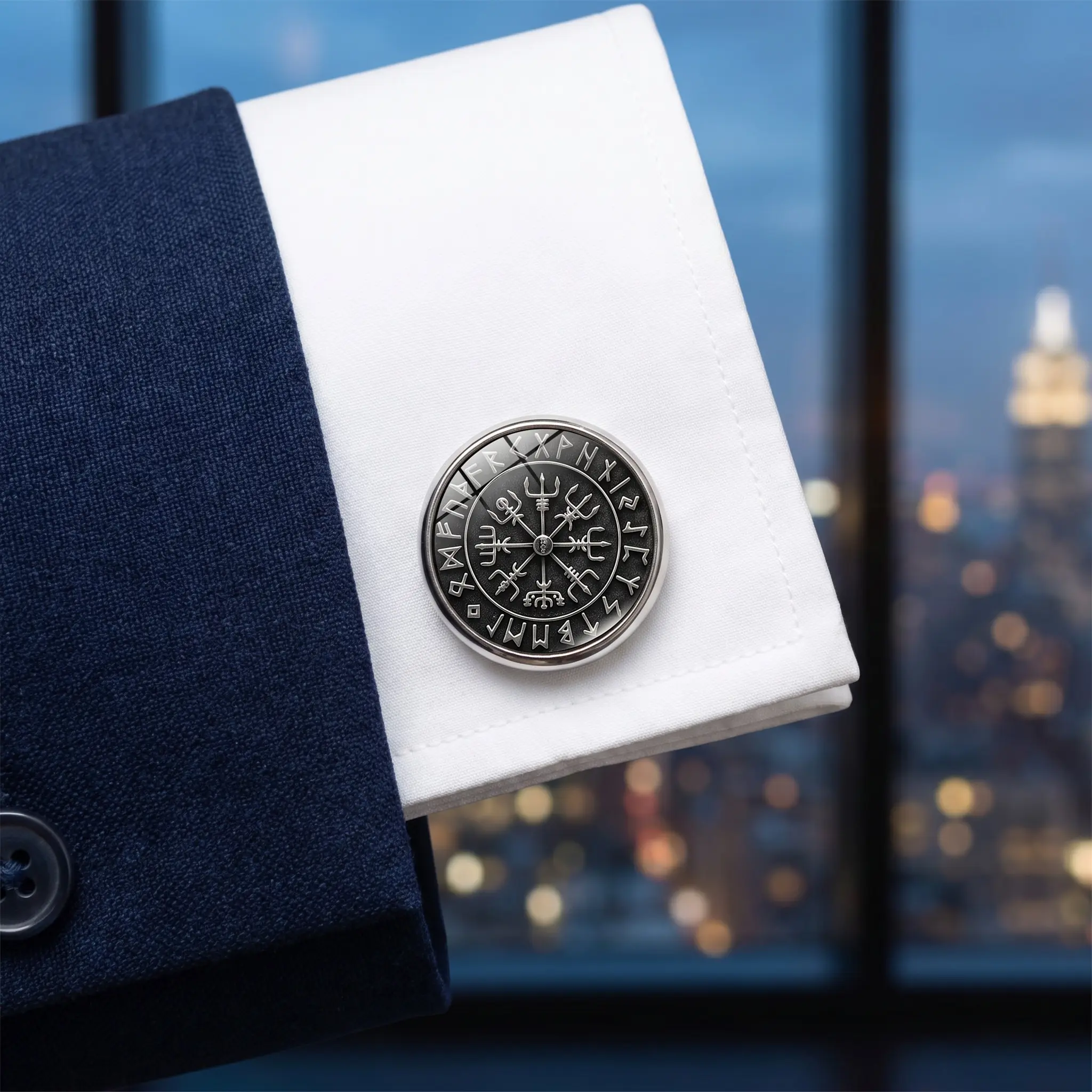 Nordic Compass Cufflinks For Men Elegant French Shirt Button Accessories Clear Crystal Alloy Electroplated Geometric Unisex Style Business Gift Travel Souvenir