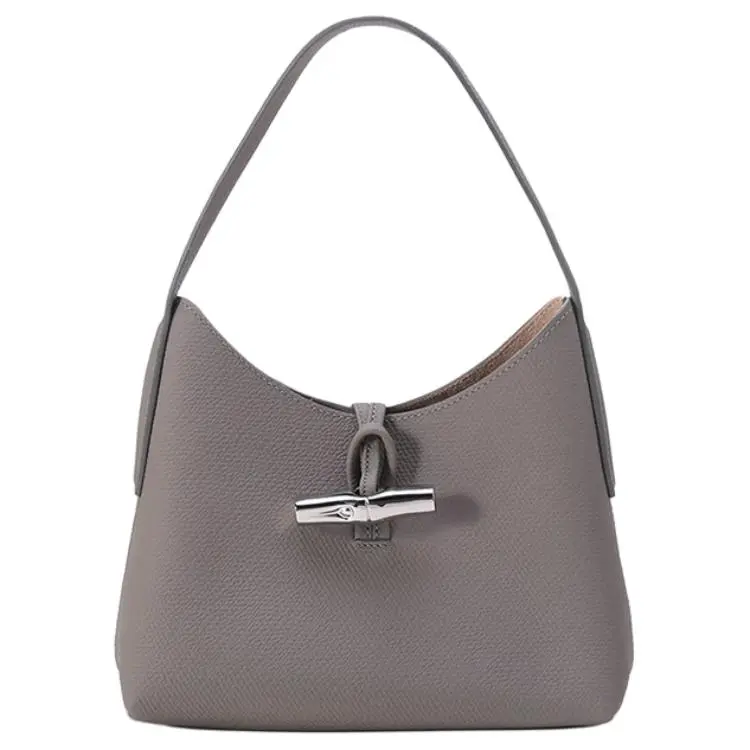 Longchamp Le Roseau 22 Rattan-Embossed Leather Handbag for Women, Mini Crossbody Bag in Dove Gray