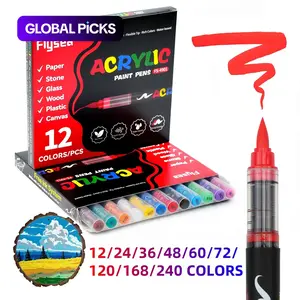 Acrylic Paint Markers, Soft Brush Tip Acrylic Paint Pens, Art Markers Set, Acrylic Drawing Markers, Quick-Drying Waterproof Ink, for Rock Painting Plastic Wood Canvas Glass Ceramic Metal Art Crafts Supplies Christmas Gift #GLOBAL PICKS