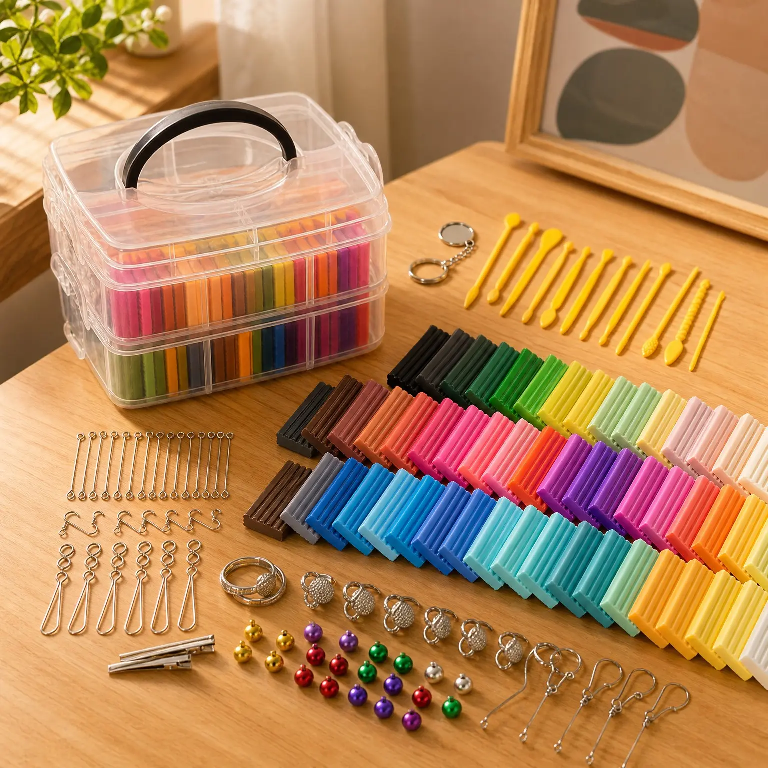 50-Color Polymer Clay Oven Bake Modeling Kit with 14 Sculpting Tools, 2-Layer Box, Accessory Pack & Guide – Ideal Gift for Kids, Artists, School & Home
