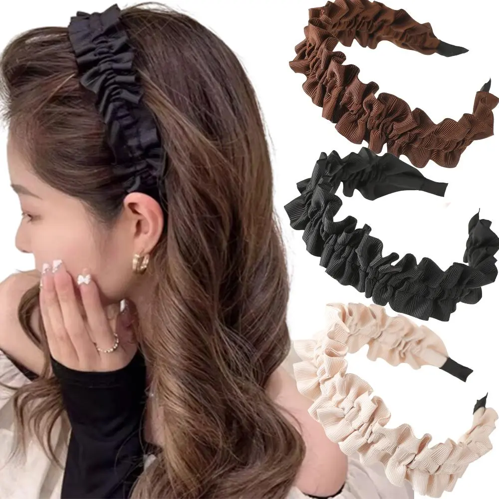 Haimeikang Ruffle Lace Headband Black Wide Hair Bands For Women Summer Fashion Hair Hoops Bezel Headbands Hair Accessories