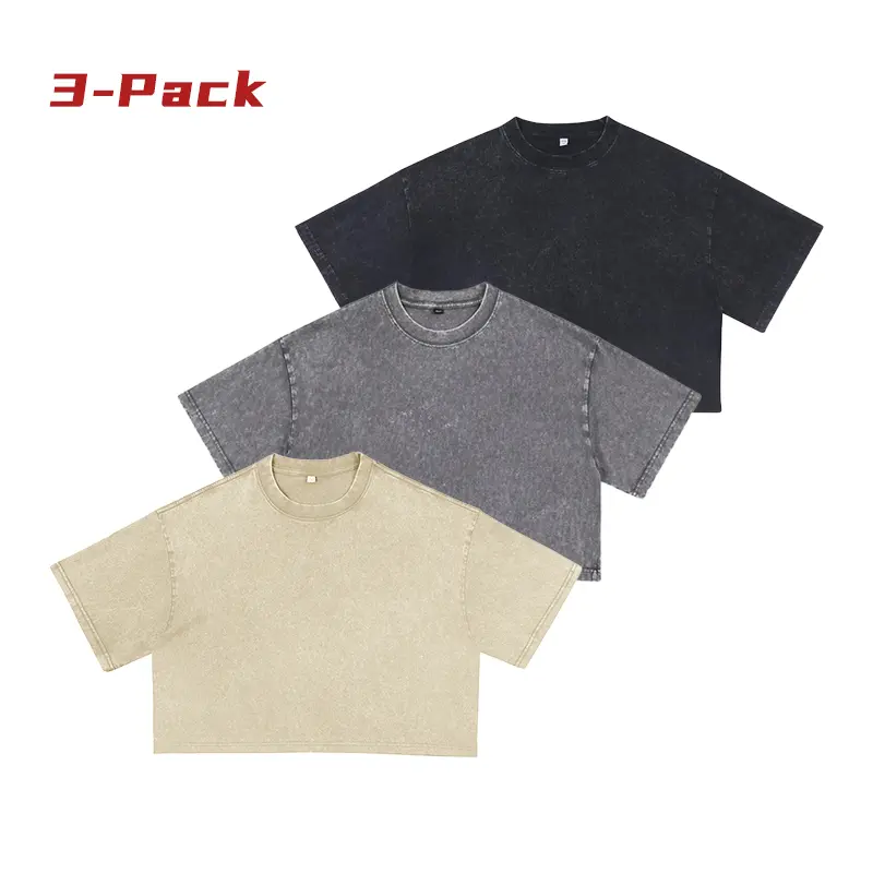 1/3 Pack Women's Vintage Washed Cotton Cropped T-Shirt, Crew Neck Loose Fit Hot Girl Crop Top, Casual Gym Workout Short Sleeve Tee