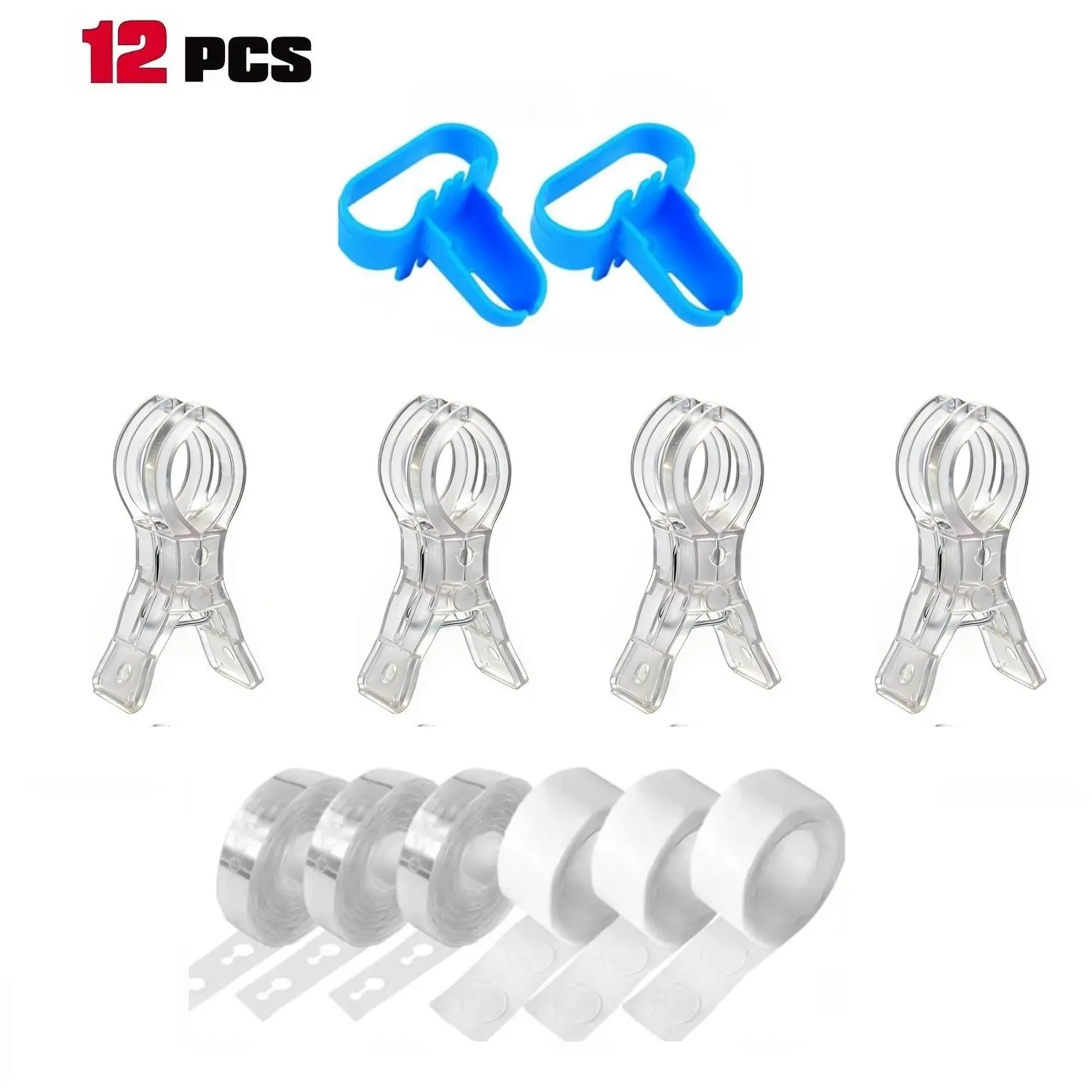 12-Pack Large Balloon Arch Clips, Transparent Plastic Spring Clamps, Balloon Chain Glue Dots, Knotters for Birthday Decorations Accessories Set