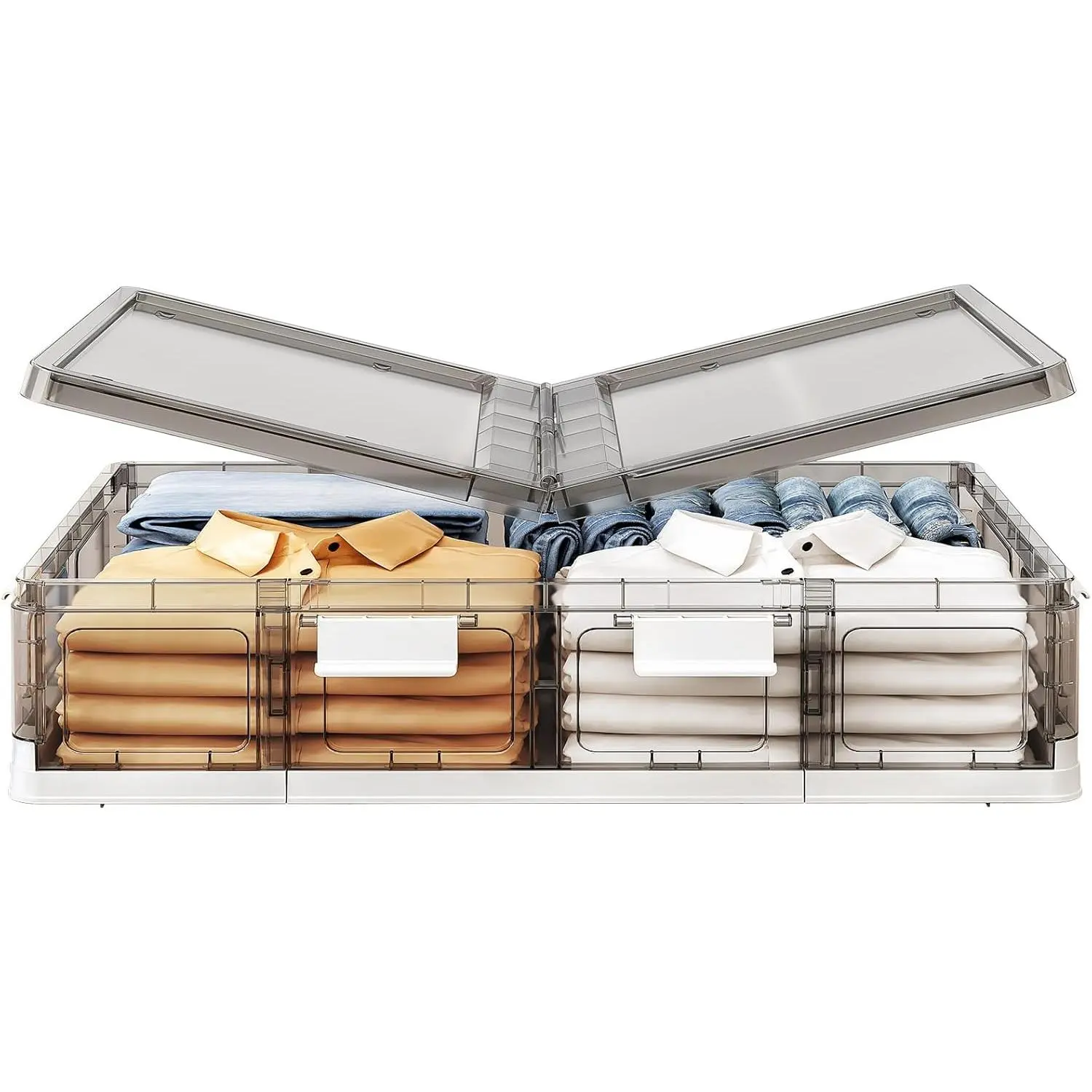 Clear Plastic Under Bed Storage Containers Bins with Lids and 8 Pre-installed Wheels,37.8 Qt, Rolling Foldable Flat Under Bed Organizer Boxes for Clothes Shoes Clothing Bedroom