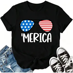 Patriotic Shirts for Women 'Merica Sunglasses Shirt USA Flag Tee 4th of July T-Shirt