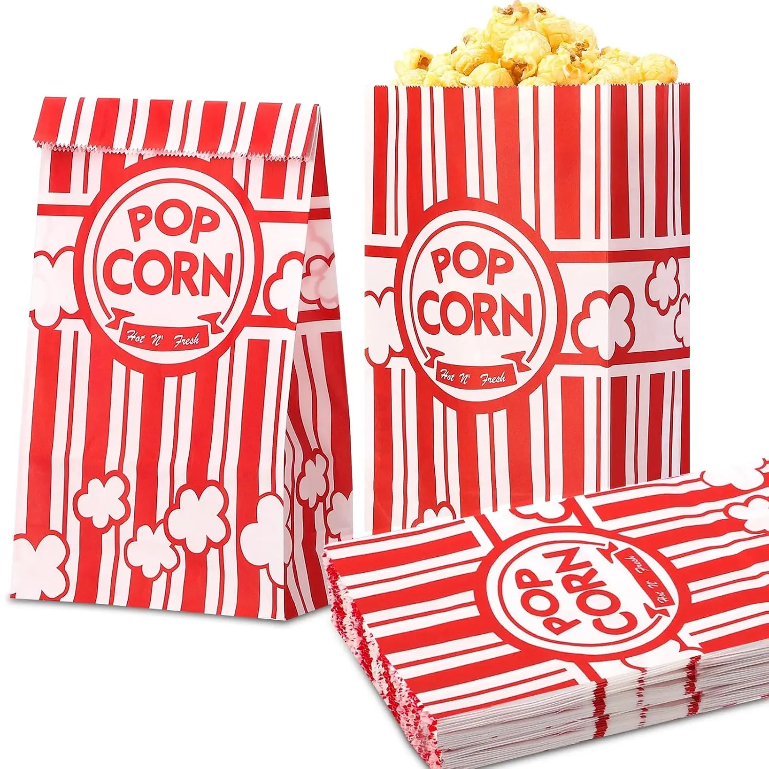 58 count Popcorn Bags, 2 Oz Paper Popcorn Bags Individual Servings Bulk for Pop corn Machine Movie Nights Cinema Kitchen Supplies