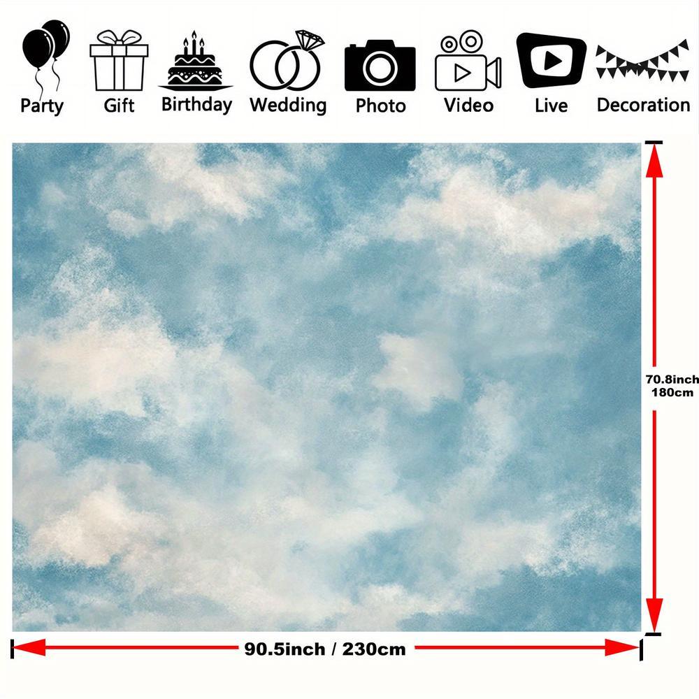 1pc 2D Flat Translucent Blue Cloud Abstract Polyester Backdrop Banner - Versatile Photo Prop for Weddings, Birthdays, Anniversaries & Parties - No Electricity Needed, Lightweight & Durable Design