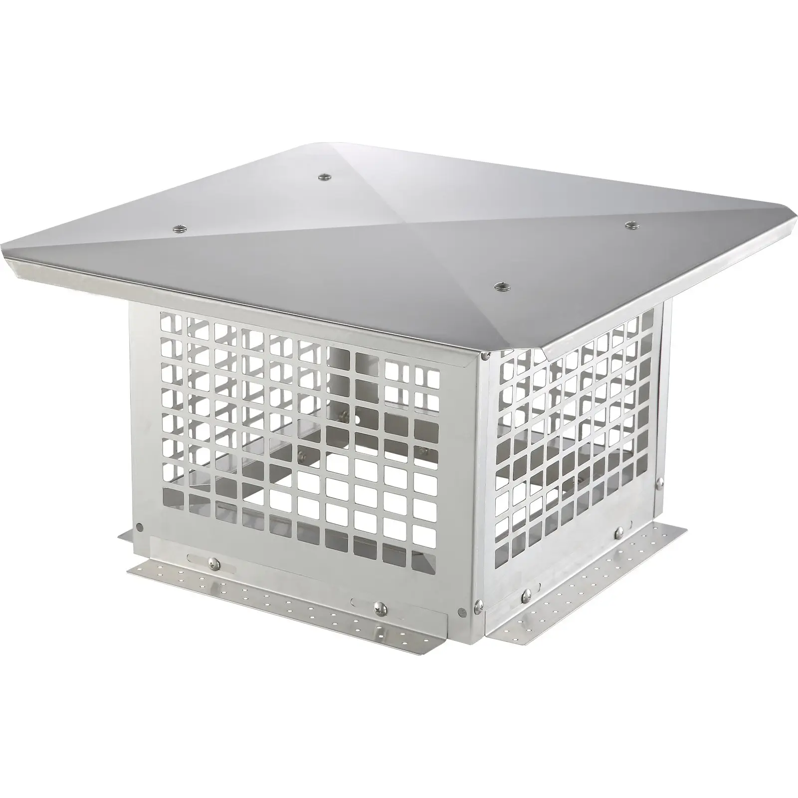 VEVOR 12x12 in Metal Chimney Cap, 304 Stainless Steel Fireplace Cover, Sturdy Wind-Resistant Bottom-Mounting Model with Installation Instructions, Universal Fit for Outdoor Stoves, Brick-and-Mortar Chimneys, Silver