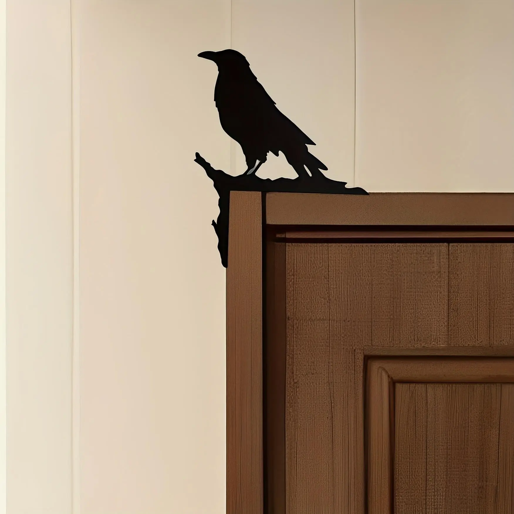 Modern Crow Silhouette Door Topper, Shiny Wooden Crow Art, Reusable Animal Print Home Decor, Smooth Surface, No Power Needed, Perfect for Holidays