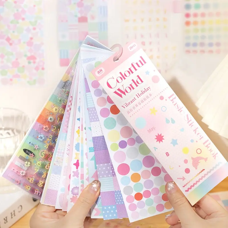 Colorful World Basic Sticker Book 25 Sheets 2 Styles, Fun and Creative Stickers for Kids and Adults, Perfect for Scrapbooking and Crafts