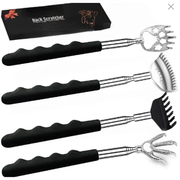 4 Pack Black Back Scratchers,Telescoping Metal Back Scratcher with Rubber Handles, Portable Extendable Massage Tool, Stocking Stuffers & Gifts for Women and Men