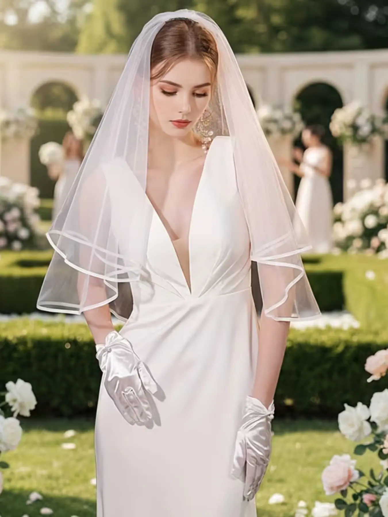 Short White Bridal Veil with Comb | 80cm Double Layer Tulle Wedding Veil for Bride, Church Ceremony & Party