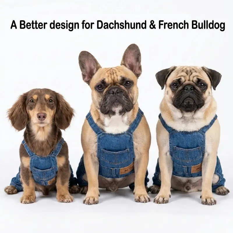 Denim Dog Workwear Set - Breathable Summer Pet Jumpsuit with Pockets for Dachshunds, French Bulldogs (Up to 44 lbs), Small-Medium Dog Clothing