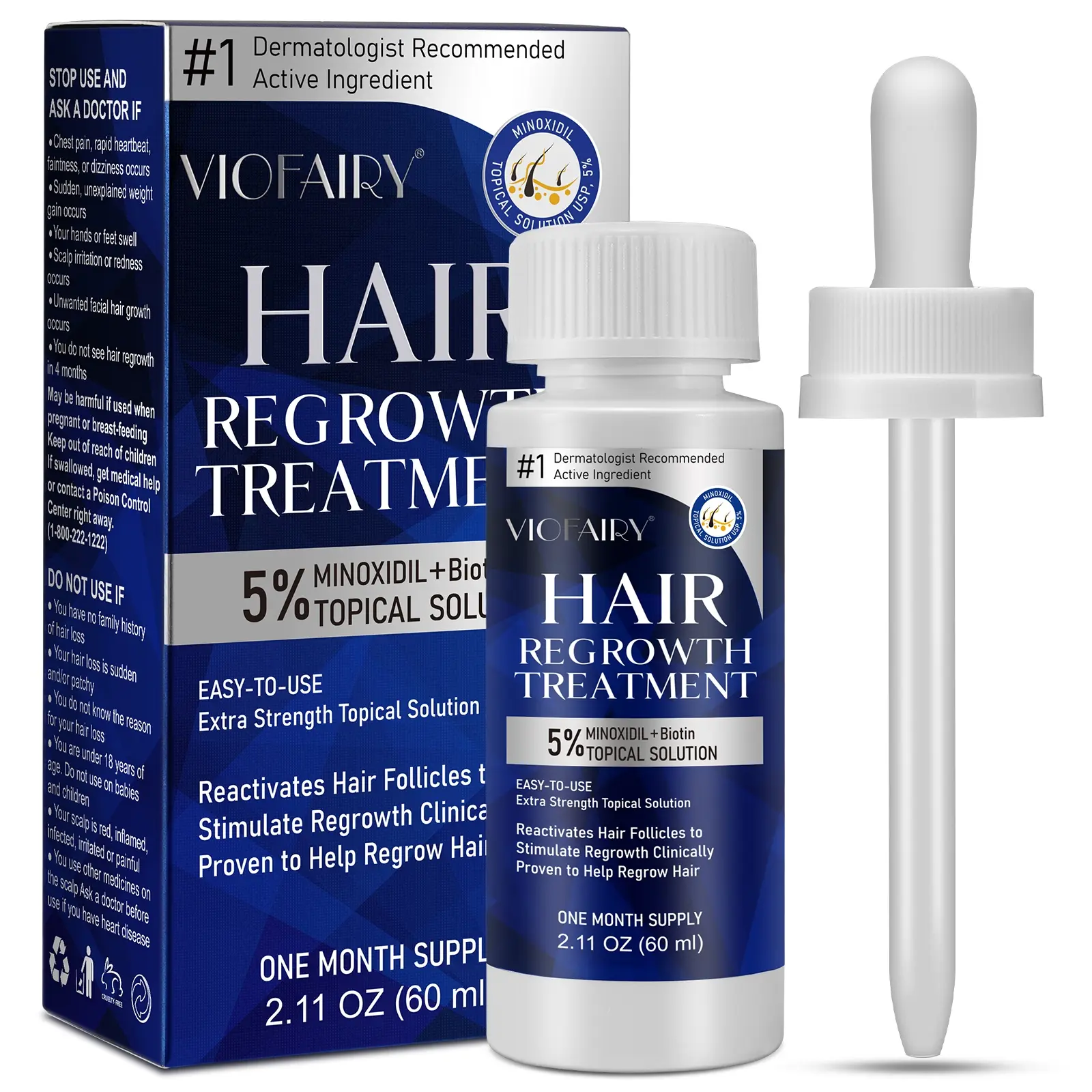 Viofairy Minoxidil Local Solution 60ML, Gentle Non-Irritating Formula, Hair and Beard Care, Improves Hair Thickness, 1 Bottle