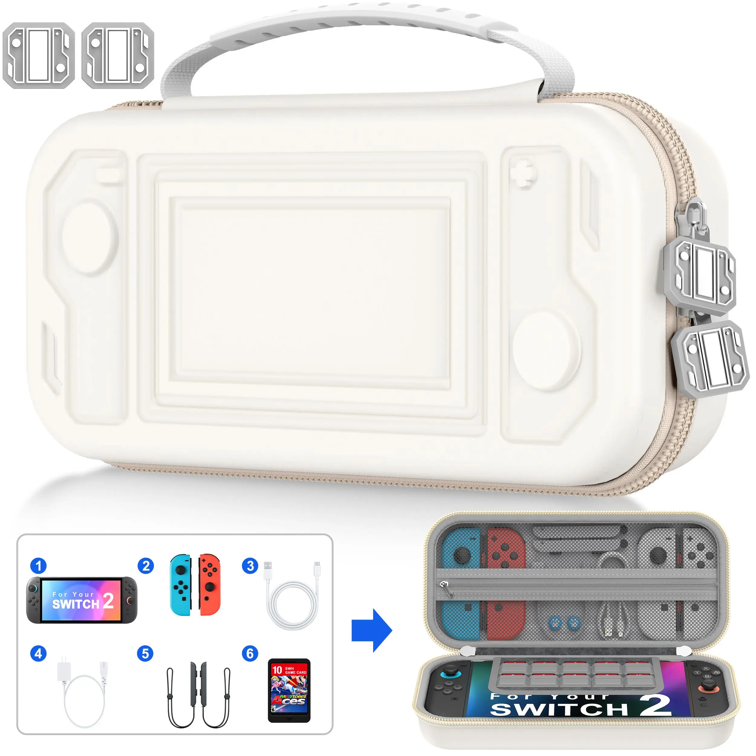 BEBONCOOL Switch 2 Case for Switch Game Compatible with Nintendo Switch 2 and Switch/OLED Console, Switch Carrying Case Hard Shell Protective for Nintendo Switch 2 Accessories-White