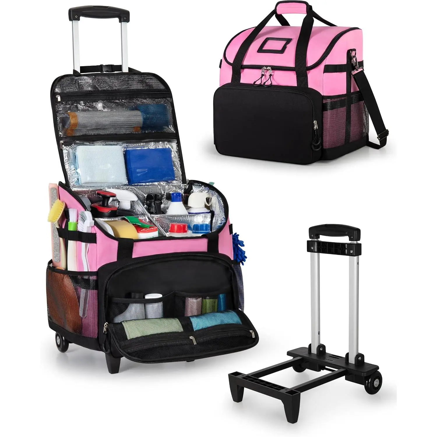 Large Rolling Cleaning  Bag with Detachable Trolley,  | with Detachable  Strap, Cleaning Bags for Housekeepers  Wheels