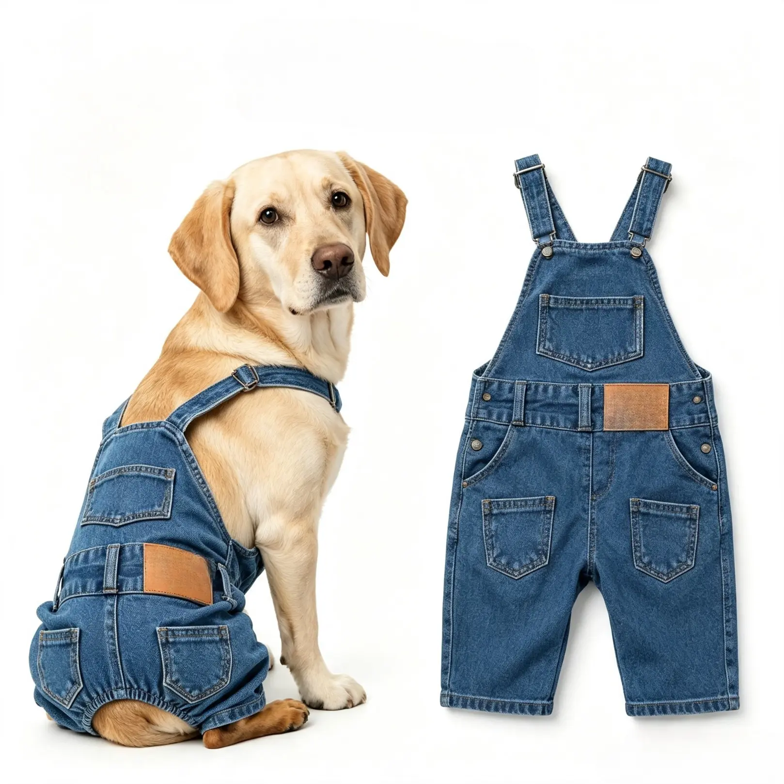 Adjustable Denim Dog Overalls, Retro Denim Jumpsuit, Comfort Pet Streetwear Outfit, Ideal For Dachshund, French Bulldog, Daily Walking & Casual Outdoor Wear, Available Sizes S-3XL