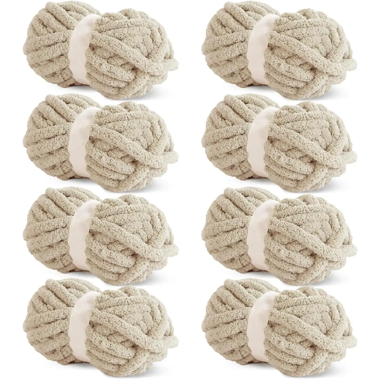 Khaki Chunky Chenille Yarn for Crocheting, Bulky Thick Fluffy Yarn for Knitting, Super Bulky Chunky Yarn for Hand Knitting Blanket, Soft Plush Yarn, 8 Jumbo Pack (27 yds,8 oz Each Skein)