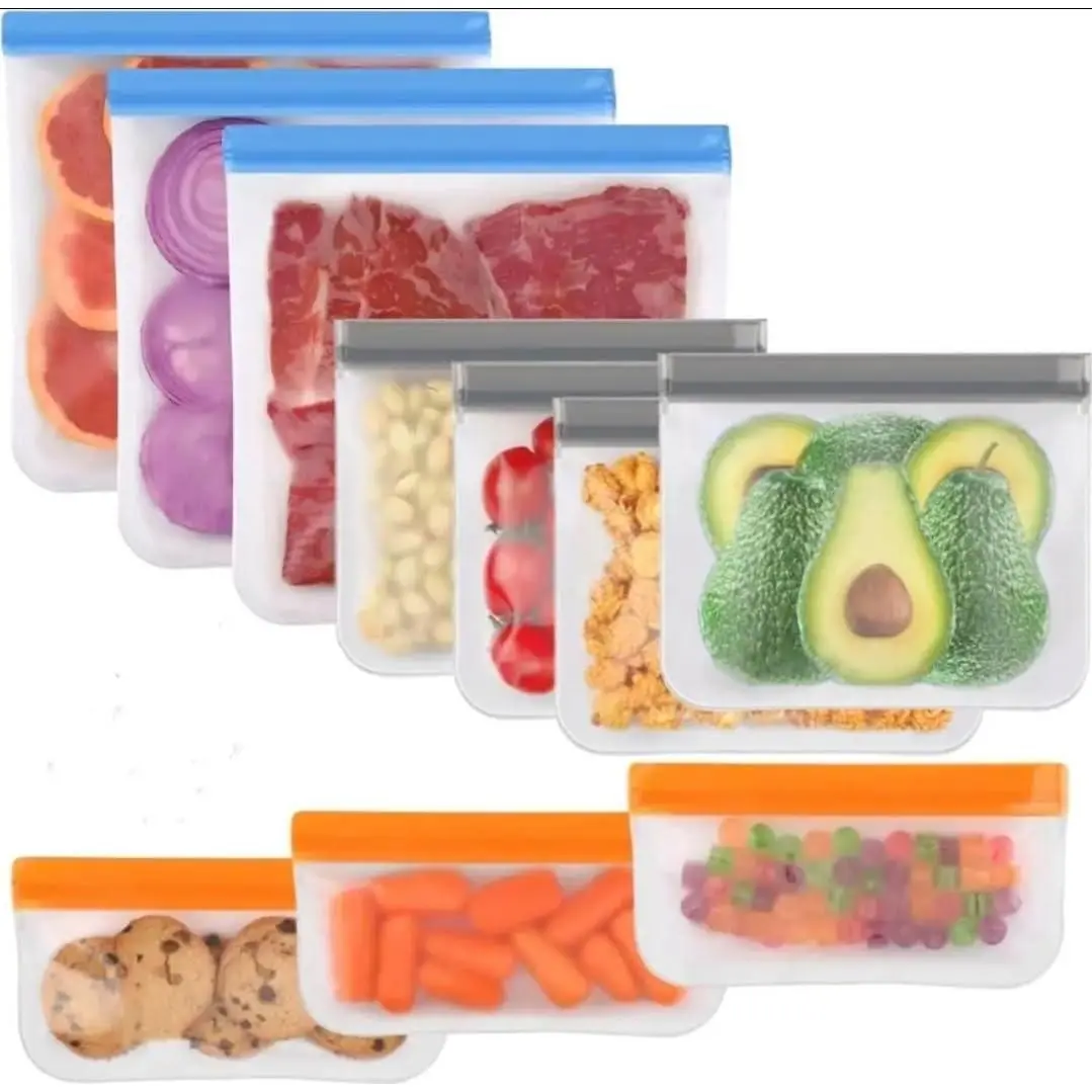 8 Pack  Freezer Bags Dishwasher Safe,    Storage Bags, Extra Thick Leakproof Silicon Bags for Marinate Meat, Cereal, Sandwich, Snack, Travel Item