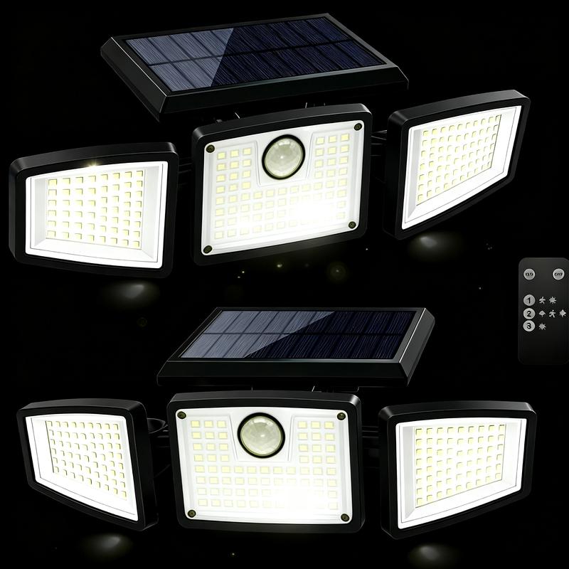 2-Pack Solar LED Security Lights with Motion Sensor IP65 Waterproof Outdoor Lights for Backyard Pathway 2 Sets Wide Coverage Remote Control Modes Brightness Timer 74pcs 8W 550lm 6500K brightness timer