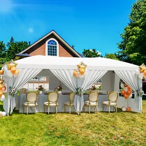 Heavy Duty 10x20 collapsible Gazebo – Waterproof Outdoor Pavilion with 6 Removable Sidewalls, 3 Adjustable Heights, Quick Setup, Includes 18 Stakes & 6 Ropes – White, Commercial Grade for Events and Backyard Gatherings