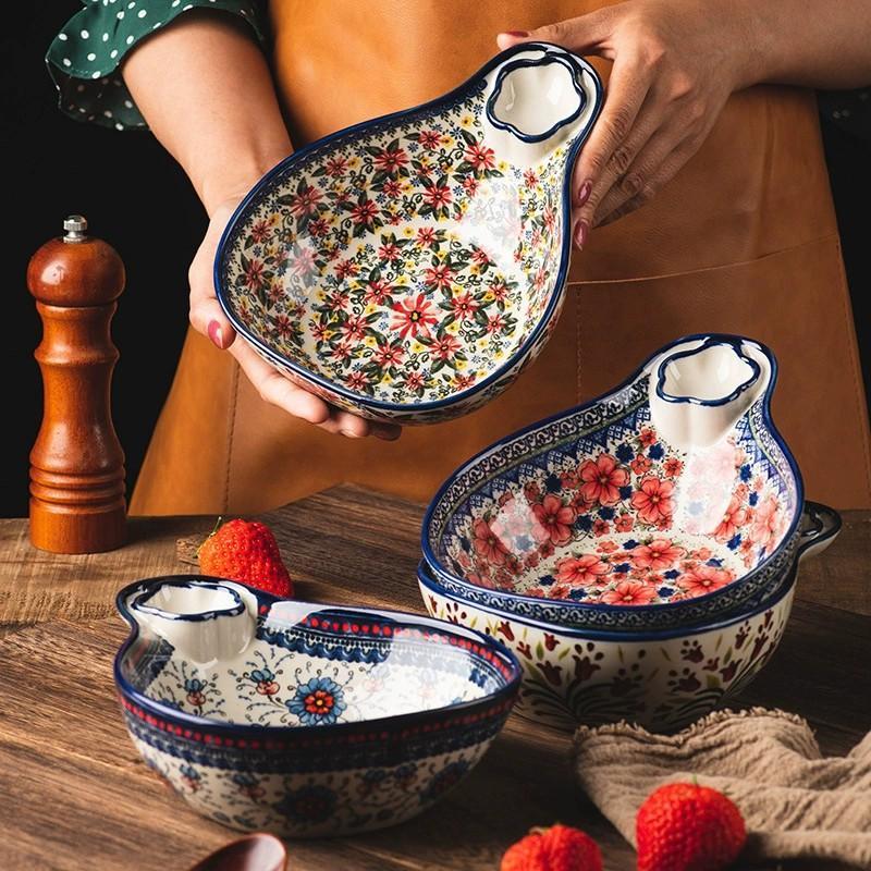 Creative Floral Pattern Ceramic Bowl, 2 Counts/set Vintage Style Bowl ...