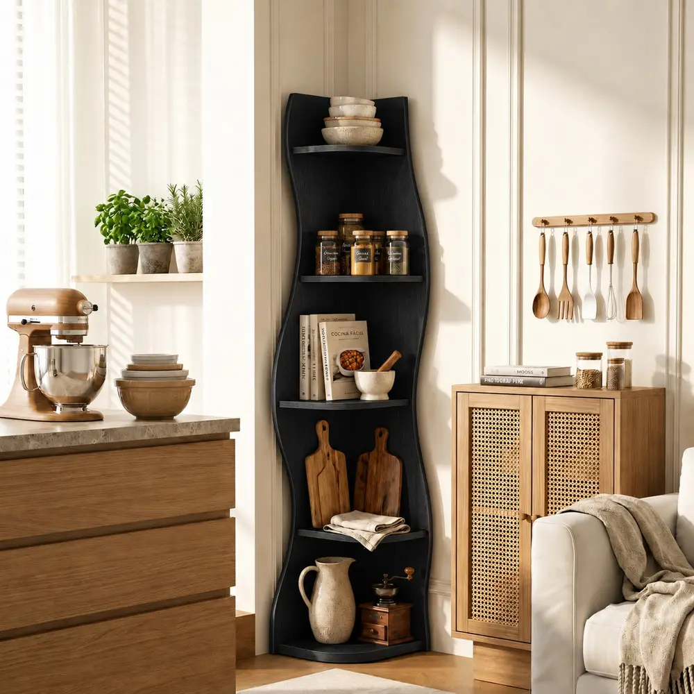 Littleox 5-Tier S-Shaped Corner Shelf - Modern Freestanding Curved Decorative Rack, Space-Saving Room Decor Shelves for Living Room, Bedroom, Home Office,dorm decor,dorm room decor