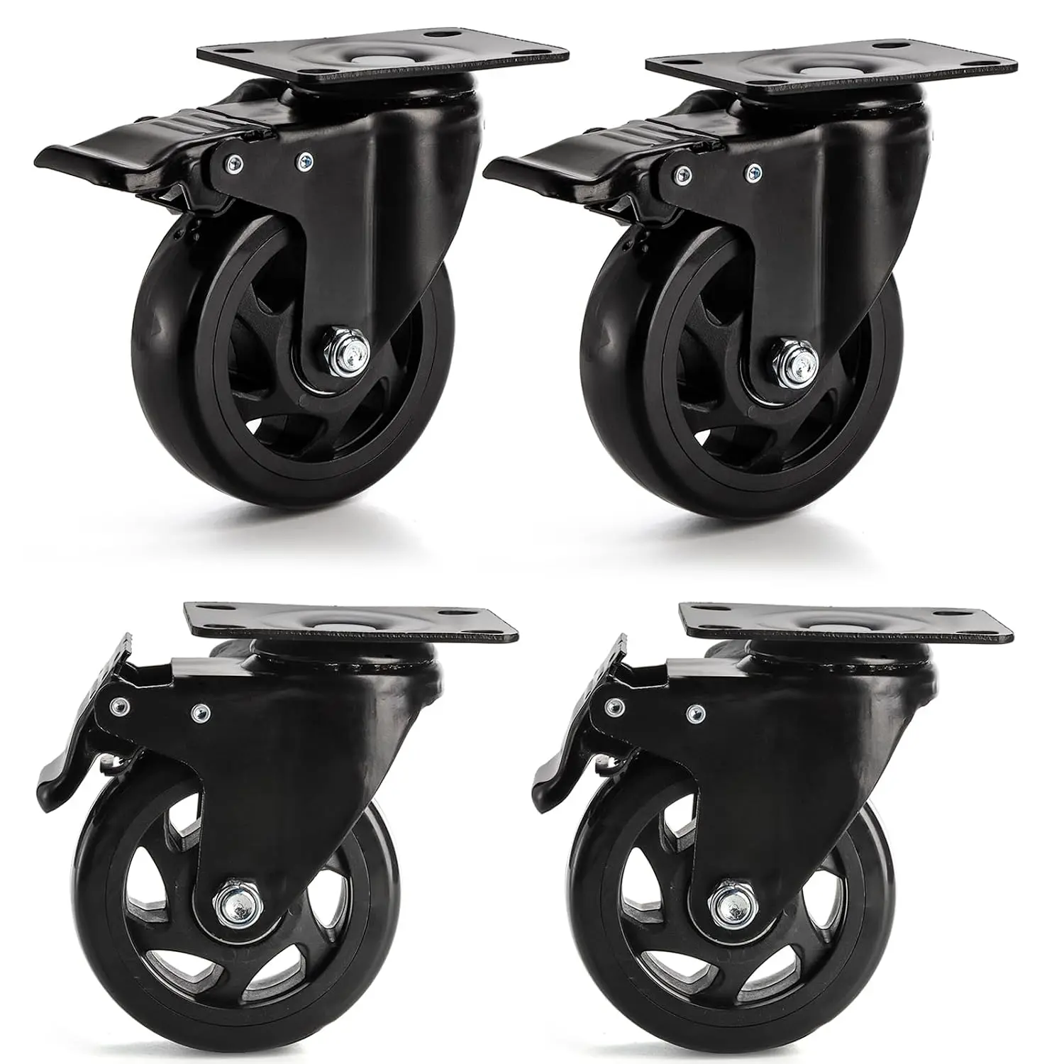 Yarlung 4 Pack 4 Inch Caster Wheels, Heavy Duty Swivel Plate Casters with Brake, 360° Rotating Dual Locking Caster No Noise PVC Wheel for Cart, Furniture, Workbench, Set of 1000 Lbs Load Capacity