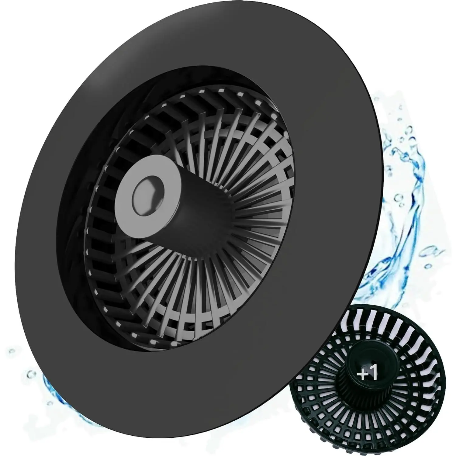 Kitchen Sink Drain Strainer 3 in 1, 304 Stainless Steel Pop Up Sink Stopper, Anti-Clogging Drain Stopper, Strainers for Kitchen, Drain Cover and Kitchen Accessories for US Standard Sink (Black)