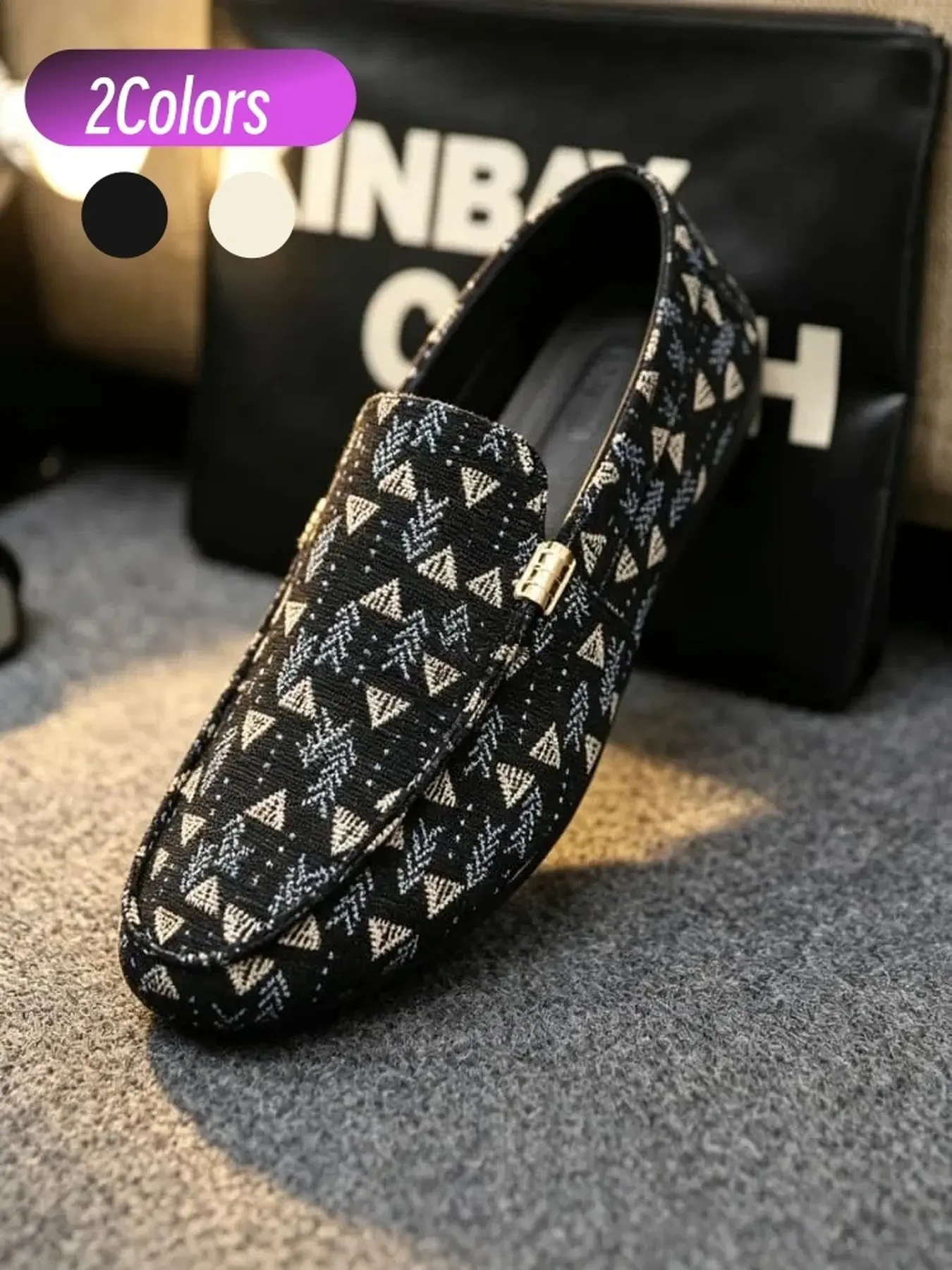 Bendable Soft Sole Men Loafers Geometric Print Canvas Slip-on Style Breathable Anti-slip Daily Commute Casual Shoes