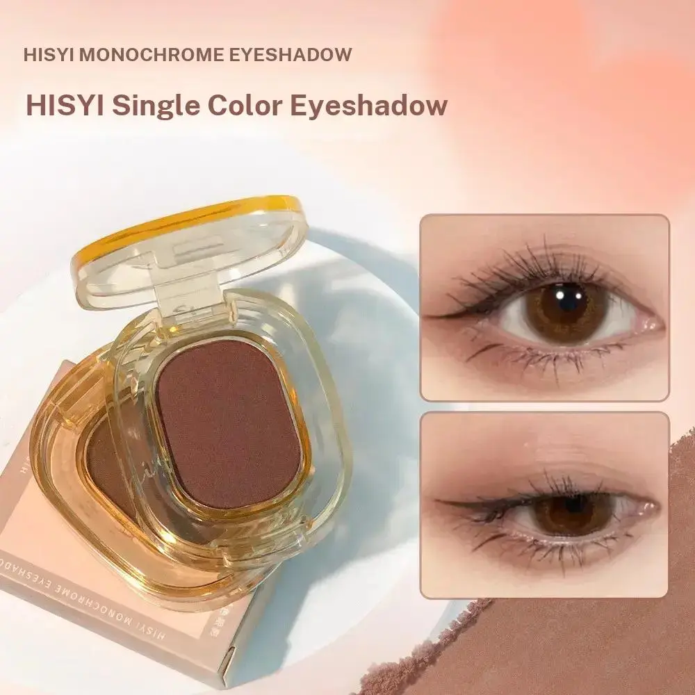 HISYI Single Pan Monochrome Eyeshadow, Ultra Fine Silky Powder Easy To Blend Minimal Fallout, Build Soft Daily Nude Eye Makeup, Can Be Used For Eyelid Shading, Inner Corner Highlight & Brow Contour, Transparent Mini Portable Case