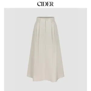 Cider [3 colors, size 2-26] Linen-blend High Rise Solid Pocket Maxi Skirt