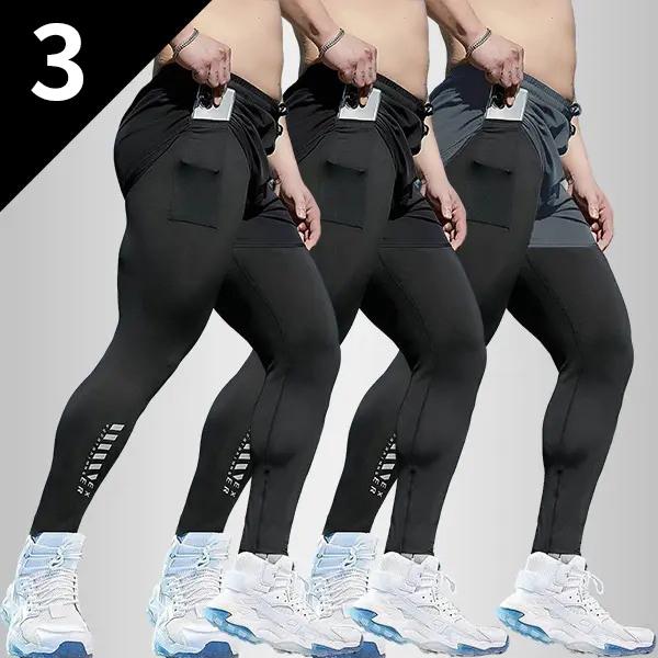 3 Pack Men's Compression Training Pants Breathable Stretch Athletic Pants with Pockets for Running, Basketball, Pilates & Gym Workouts, Compression Sports Wear, Fitness Joggers, Gym Training Pants fits